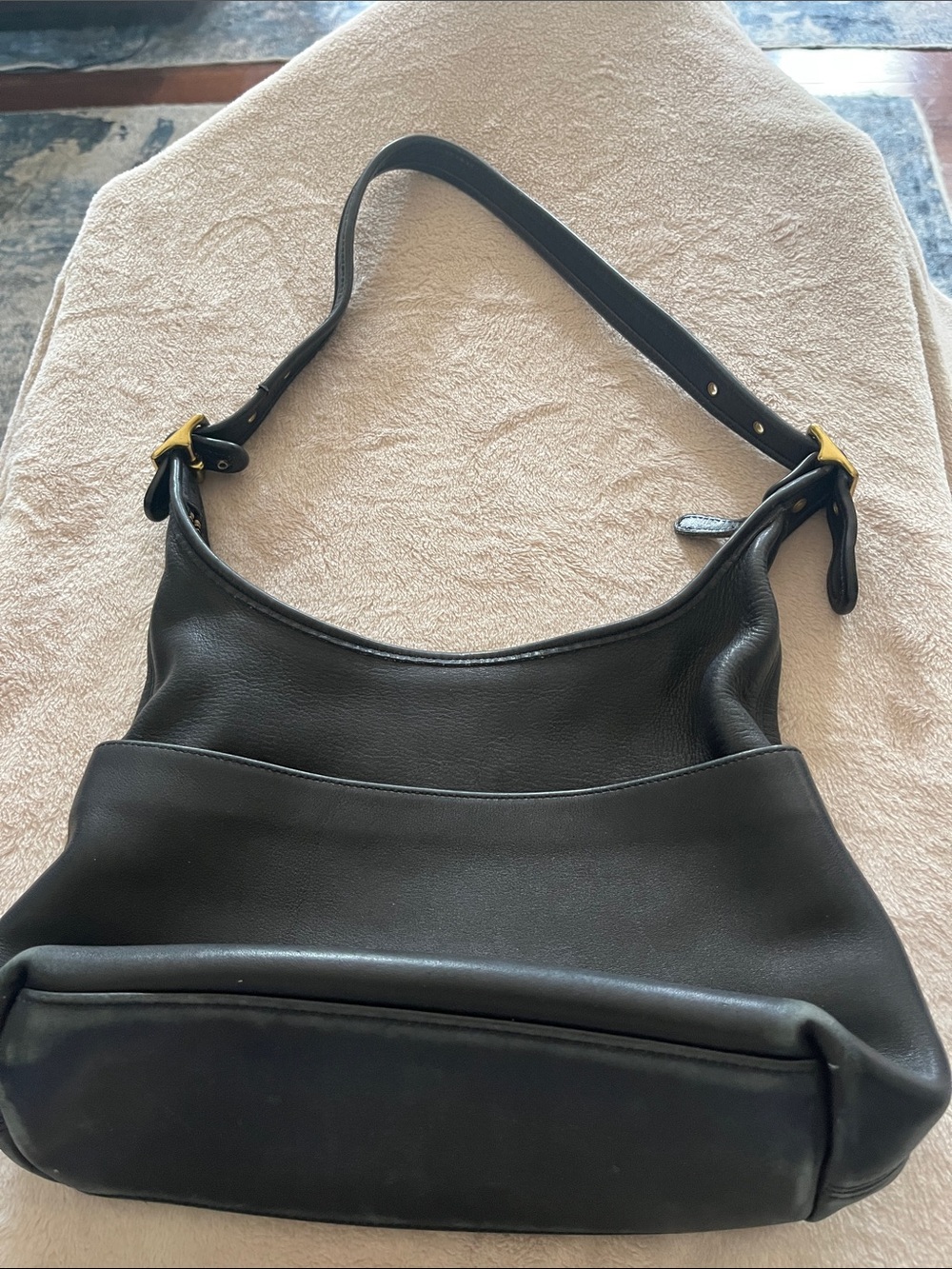 Vintage Coach Black Leather Shoulder Hobo with Gold-Tone Buckles